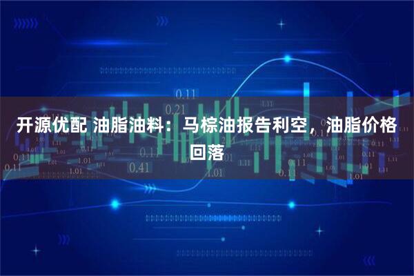 开源优配 油脂油料：马棕油报告利空，油脂价格回落